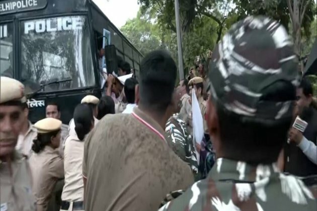 Indian Youth Congress workers protest outside Nadda's residence in Delhi over his remarks against Rahul Gandhi