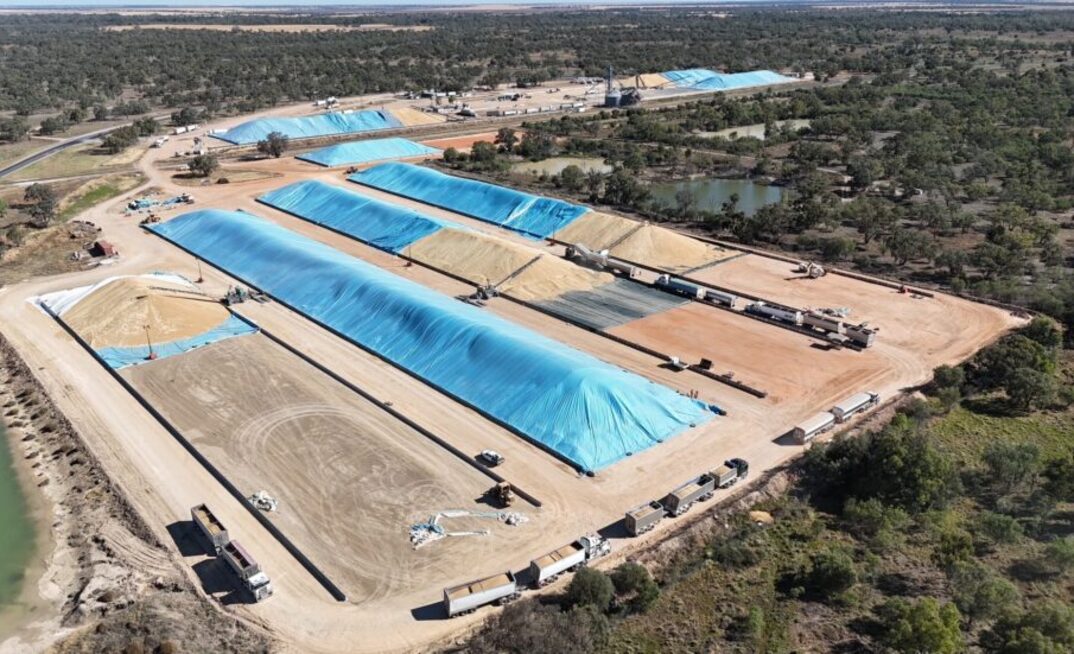 Aerial shot of the GrainCorp receival site at Walgett, NSW.