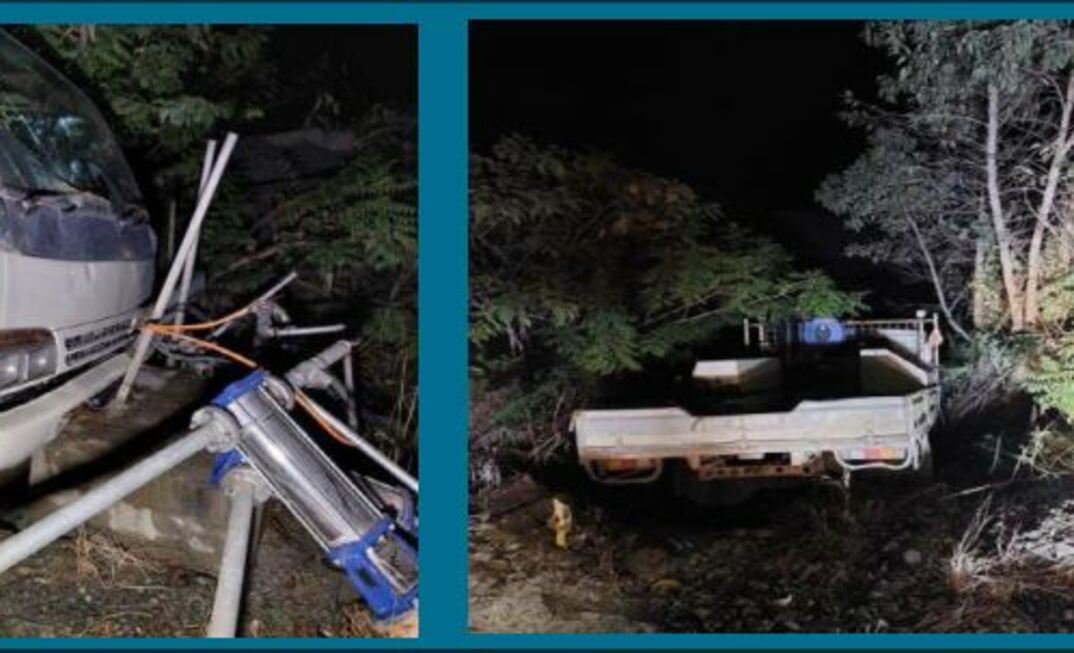 Photos left to right showing the truck collision with the water pump and the location of the truck. Credit: RSHQ