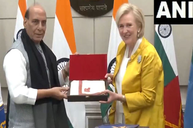 Union Defence Minister Rajnath Singh meets Princess Astrid of Belgium