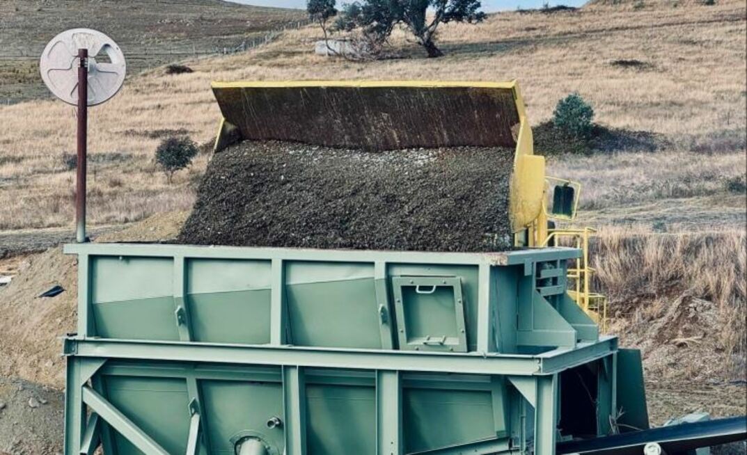 Crushed rock being fed into the processing plant at the Challenger mine.