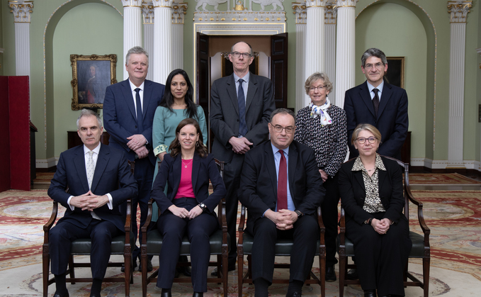 Monetary Policy Committee: Back row (L-R): Huw Pill, Swati Dhingra, Dave Ramsden, Catherine Mann, Jonathan Haskel Front row (L-R): Ben Broadbent, Megan Greene, Andrew Bailey, Sarah Breeden || Credit: Bank of England