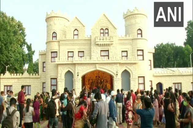 Kolkata: Durga puja pandal designed as old English castle attract people