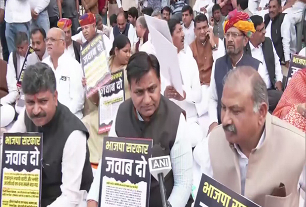 Rajasthan: Congress leaders hold protest over suspension of 6 Congress MLAs