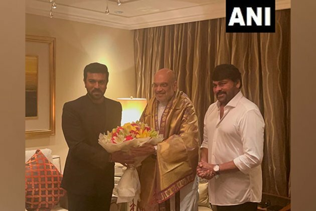 Ram Charan, Chiranjeevi meet Amit Shah in New Delhi after 'RRR' Oscar win