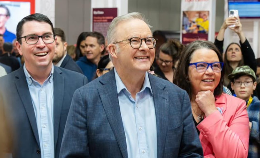 PM Anthony Albanese in Perth at the weekend with local MP Patrick Gorman and federal resources minister Madeleine King