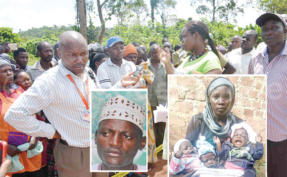 Abatuuze b’e Nakirebe mu kifo ewaasangiddwa omulambo gwa Bazannye. Mu katono Bazannye bwabadde afaanana. Mu katono ku ddyo, Nnamwandu n’abaana be. Abatuuze b’e Nakirebe mu kifo ewaasangiddwa omulambo gwa Bazannye. Mu katono Bazannye bwabadde afaanana. Mu katono ku ddyo, Nnamwandu n’abaana be.