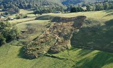 A landslide on Tasmanian farming land.