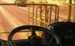  A view from inside a Caterpillar truck operating autonomously.