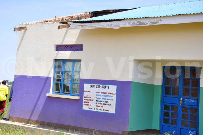  art of the sub county staff quarters rooftop blown off by the storm at mot sub county headquarters in gago district