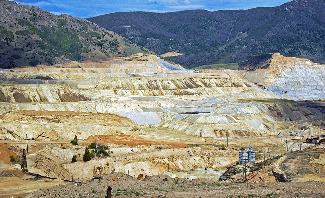 Waste rock pile from a copper mine in Montana, US