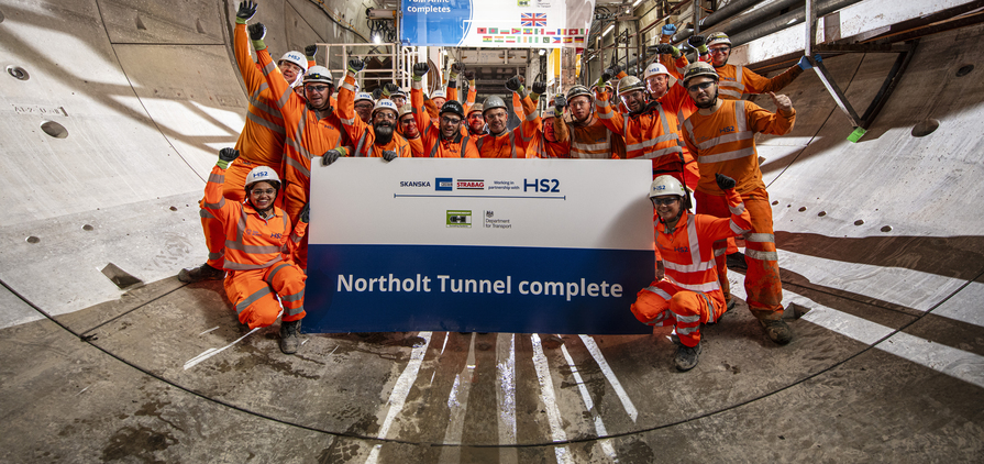 Miners from TBM Anne celebrate completing the Northolt Tunnel