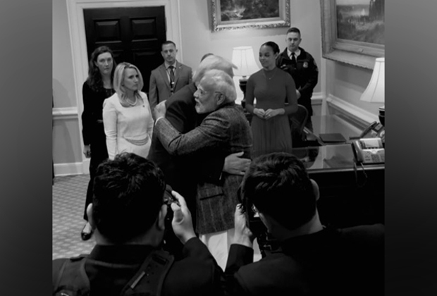 US President Donald Trump hugs PM Modi while welcoming him at White House