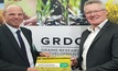  GRDC chairman John Woods and managing director, Dr Steve Jefferies, at the launch of the GRDC’s five-year Research, Development and Extension plan at the Australian Grains Industry Conference in Melbourne. Photo: GRDC