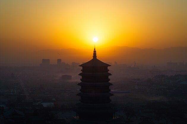 (FlyOverChina) CHINA-SHANXI-YINGXIAN-WOODEN PAGODA (CN)