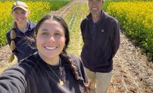 DPIRD research scientist Stephanie Boyce, technical officer Lea Obadia and senior research scientist Martin Harries at a Northampton farming systems trial. 