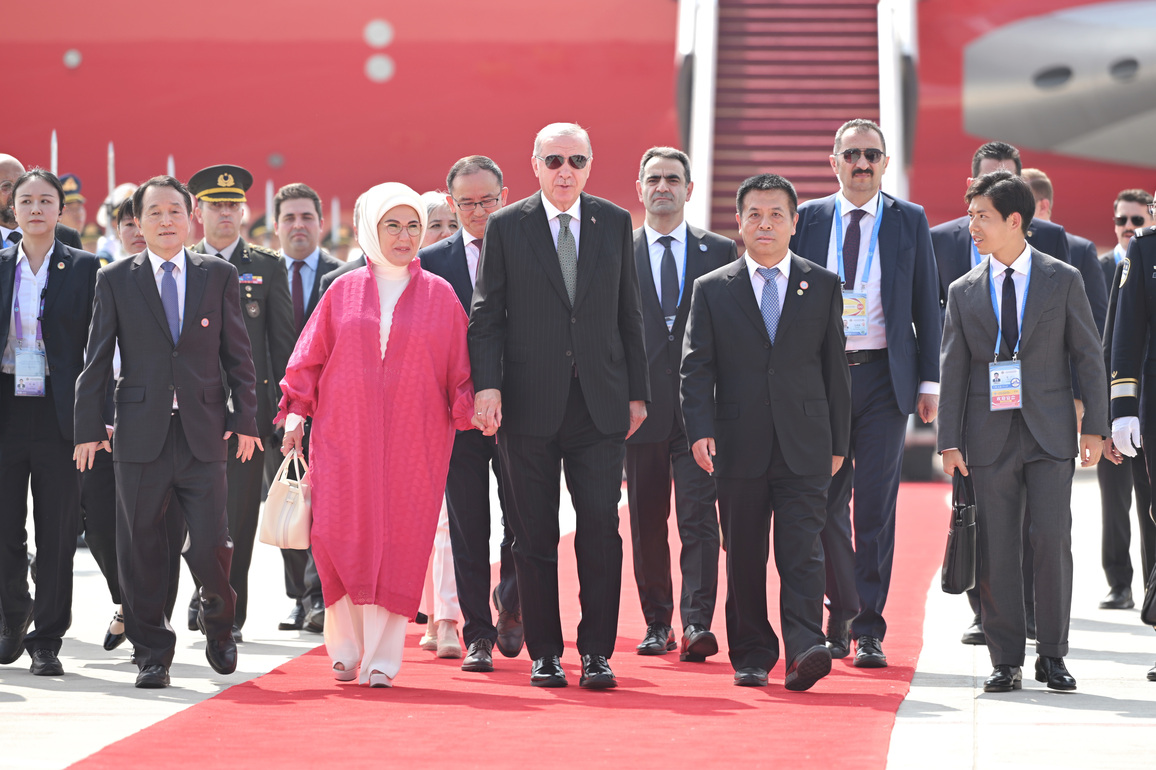 (SCO Tianjin Summit) CHINA-TIANJIN-TURKISH PRESIDENT-ARRIVAL (CN)