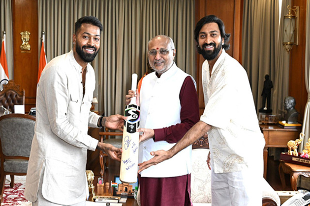 Indian all-rounders Hardik, Krunal meets Maharashtra Governor CP Radhakrishnan
