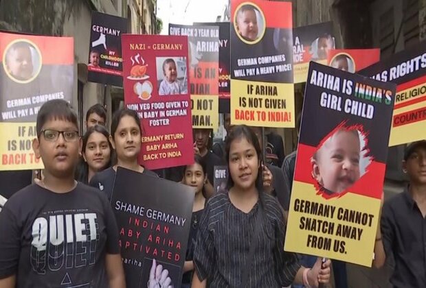 West Bengal: Jain community members protest outside German Consulate demanding repatriation of baby Ariha