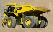 A Caterpillar 798AC at the company's Tinaja Hills proving ground in Tucson.