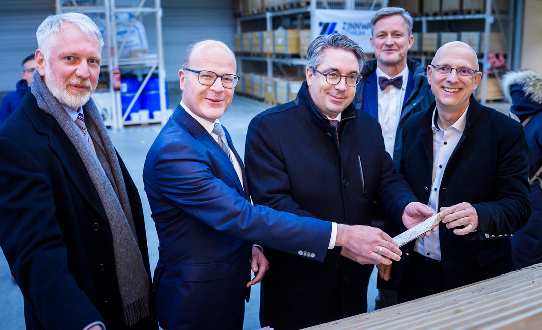 Zinnwald site visit, from left: Saxony State Secretary for Economic Affairs, Labour, Energy and Climate Protection Sebastian Scheel; member of the European Parliament Oliver Schenk; Parliamentary State Secretary at the Federal Ministry for Economic Affairs and Energy Stefan Rouenhoff;  Saxony Secretary of State Dr Andreas Handschuh (rear); and Zinnwald Lithium managing director Marko Uhlig