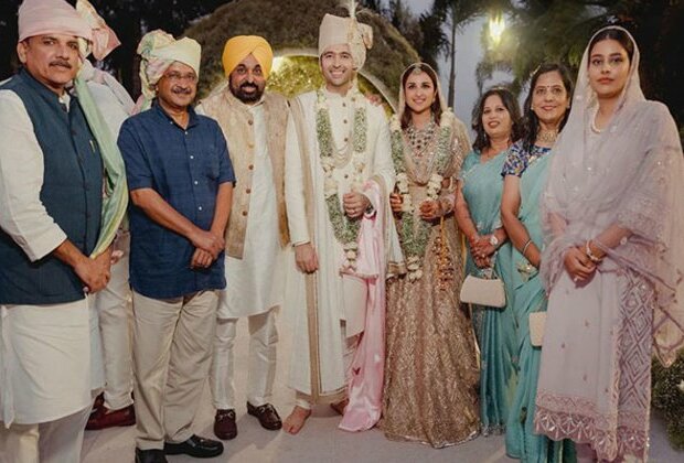 Newlyweds Raghav Chadha, Parineeti Chopra pose with CMs Kejriwal, Bhagwant Mann, see pic