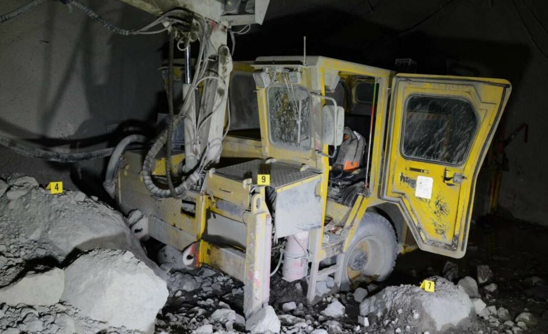 The water cannon with a large boulder contacting the front of the machine (under place marker 4).