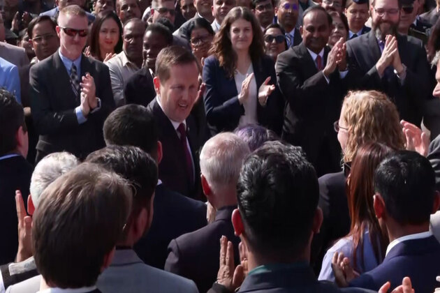 'Hold On, I'm Comin' by Sam & Dave plays as Sergio Gor walks to take oath as US Ambassador to India