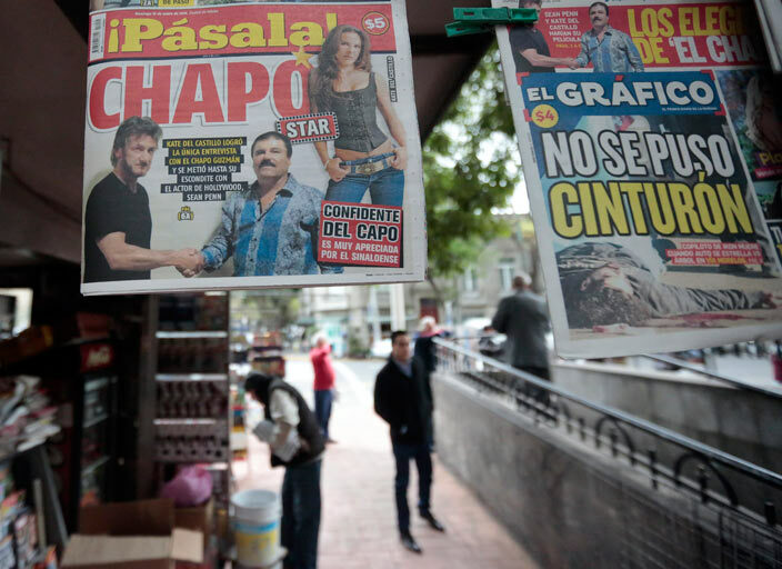   newspaper shows a picture of drug lord oaquin uzman aka l hapo shaking hands with  actor ean enn  as seen at a newsstand in exico ity on anuary 10 2016 he ollywoodworthy recapture of l hapo took a stunning turn unday as authorities sought to question enn over his interview with the exican drug kingpin  federal official told  that the attorney generals office wants to talk with enn and exican actress ate del astillo about their secretive meeting with uzman in ctober three months before his capture on anuary 8           edro 