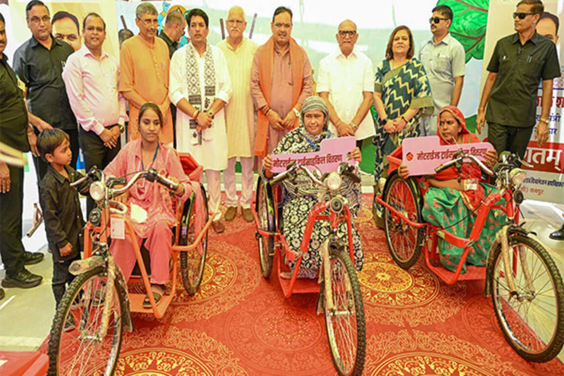 Rajasthan CM Bhajanlal Sharma distributes motorised tricycles to specially-abled girls, women in Jamdoli