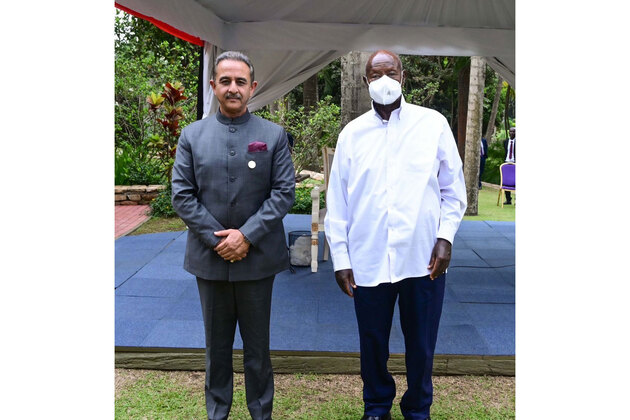 Mos MEA Kirti Vardhan Singh meets Uganda President Museveni, conveys PM Modi's greetings