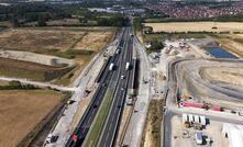 A43 looking towards Brackley with the two carriageways realigned across the new HS2 bridge July 2026