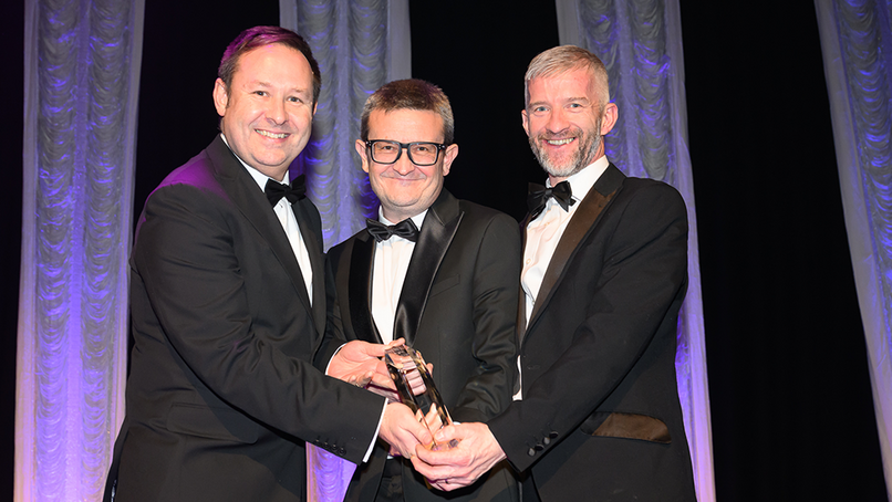 Brett Martin’s Gavin Dines (left) and Noel Gourley (right) collect the Family Business award.