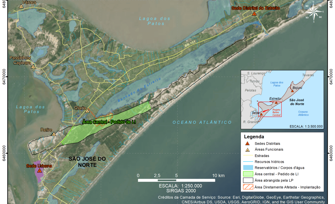Mapa com área do projeto de titânio Retiro RGM Rio Grande