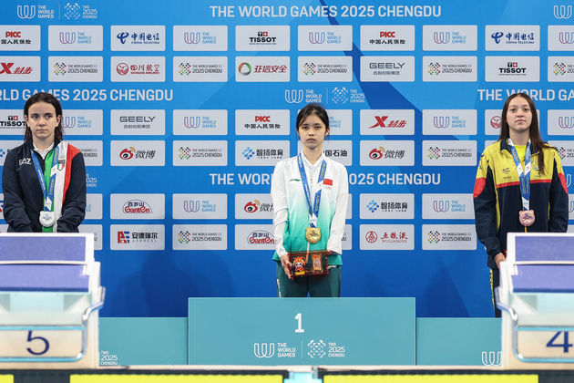 (SP)CHINA-CHENGDU-THE WORLD GAMES 2025-FREEDIVING-WOMEN'S DYNAMIC WITH FINS-FFS1-FFS2-VICTORY CEREMONY (CN)