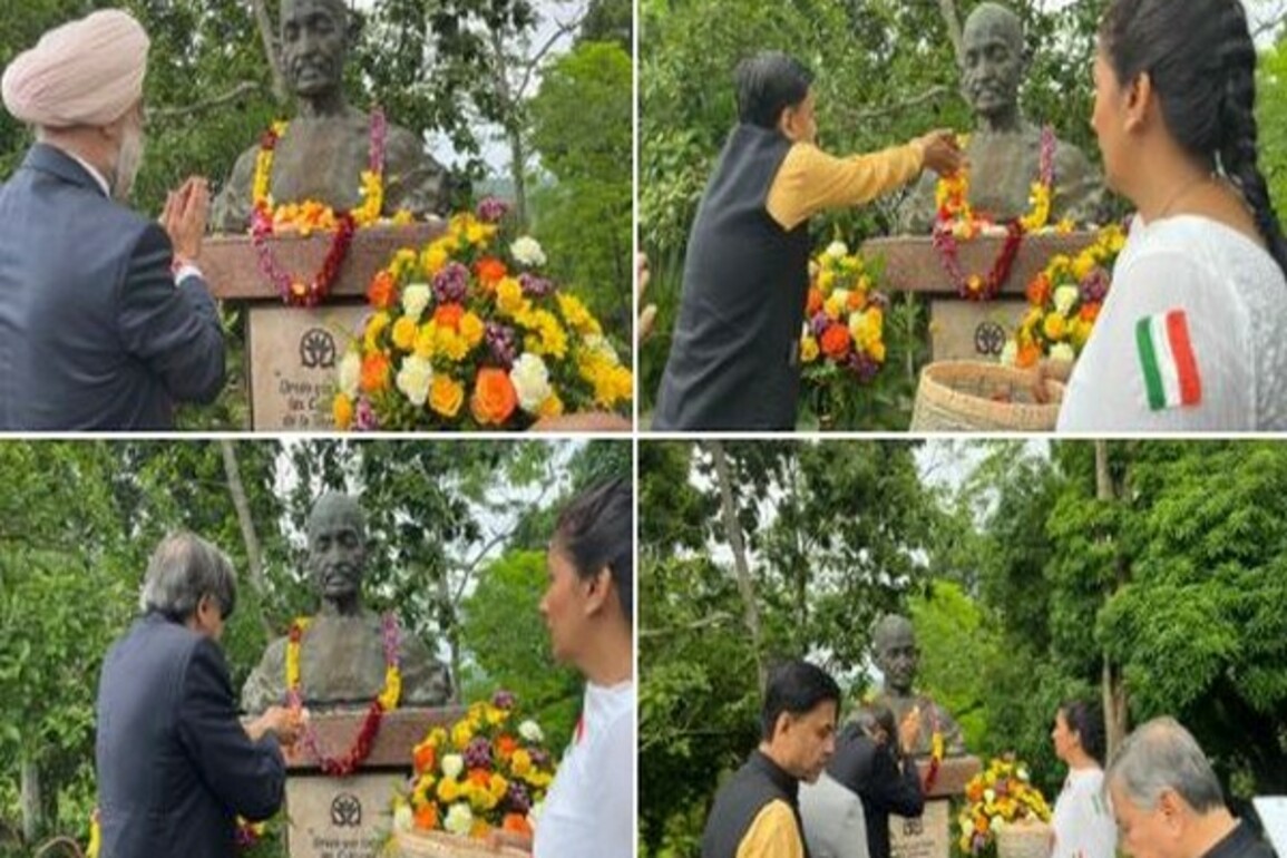 All Party-delegation led by Shashi Tharoor pays floral tributes to Mahatma Gandhi bust at University of Panama