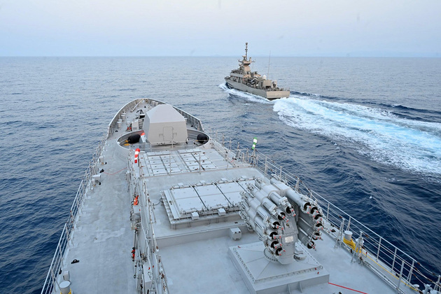 INS Tamal participates in passage exercise with HR Ritsos of Hellenic Navy on departure from Greece