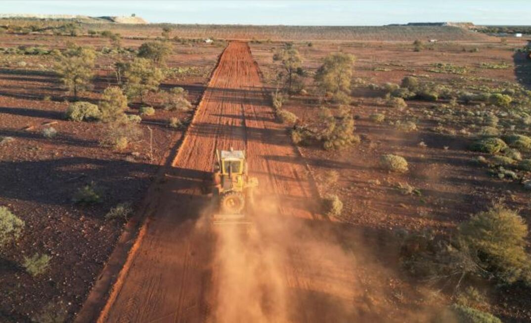 Haul road construction underway, July 2024. Image supplied by Meeka Metals.