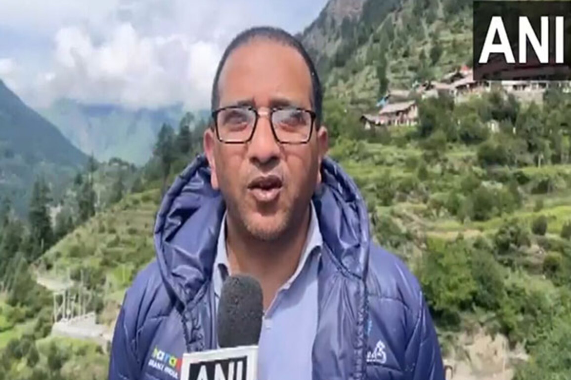 District Magistrate Prashant Arya inspects recently formed a temporary lake in Harshil area