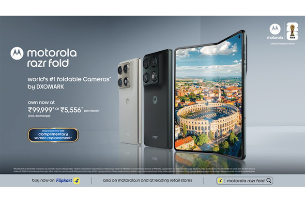 motorola razr fold with DXOMARK Gold camera, 6000mAh battery and 8.1" display goes on sale from Rs. 5,556*/month with moto buds 2 plus at Rs. 4,999*