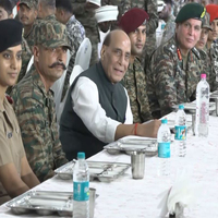 Gujarat: Rajnath Singh attends 'Barakhana' with soldiers in Bhuj on the eve of Vijayadashami