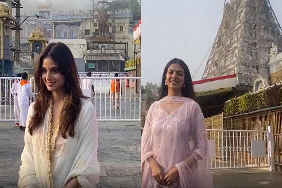 Harnaaz Sandhu, Malavika Mohanan visit Tirumala temple