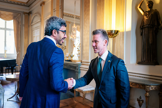 UAE Foreign Minister Abdullah bin Zayed meets Swedish Defence Minister
