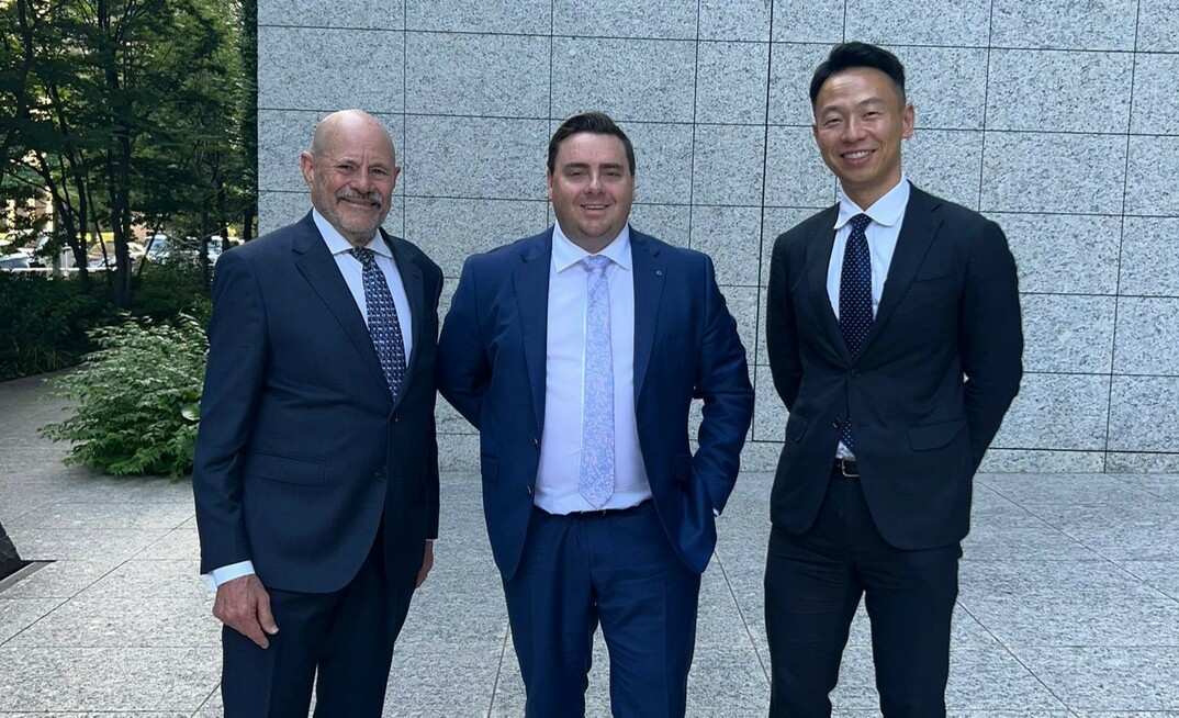 Victory Metals' Technical Director Ken Collerson (left), Executive Director Brendan Clark (middle) and Western Australia's trade officer (right) in Tokyo. Credit: Victory Metals [Twitter]