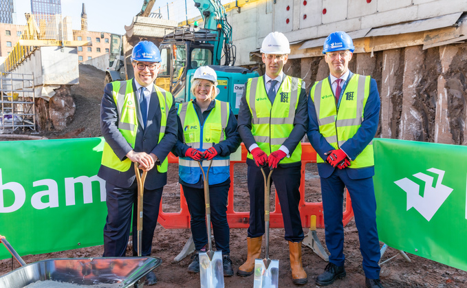 Pictured: Jeremy Quin MP (far left) and PIC Capital managing director Hayley Rees (centre-left) at an event on 23 February to mark the start of construction on the project