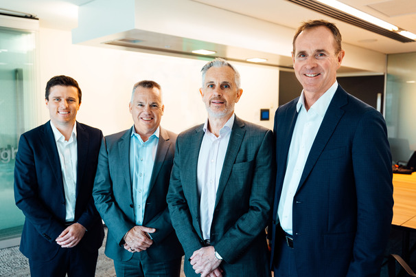 Green Iron consortium members: Brad Weston (Commercial Manager, Aurizon), Tim Dobson (Managing Director, Magnetite Mines), Stewart Lammin (CEO, Flinders Port Holdings), Mike Nolan (Executive Leader - Resources and Energy, GHD)