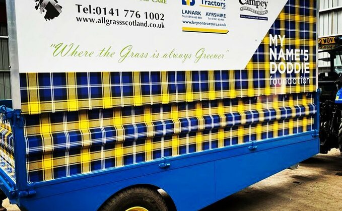 Scottish businesses AllGrass, Bryson Tractors and Campey Turf Care have added a Flemming trailer to its fundraising efforts for the My Name'5 Doddie Foundation (Doddie Weir Tartan Tractor Tour)