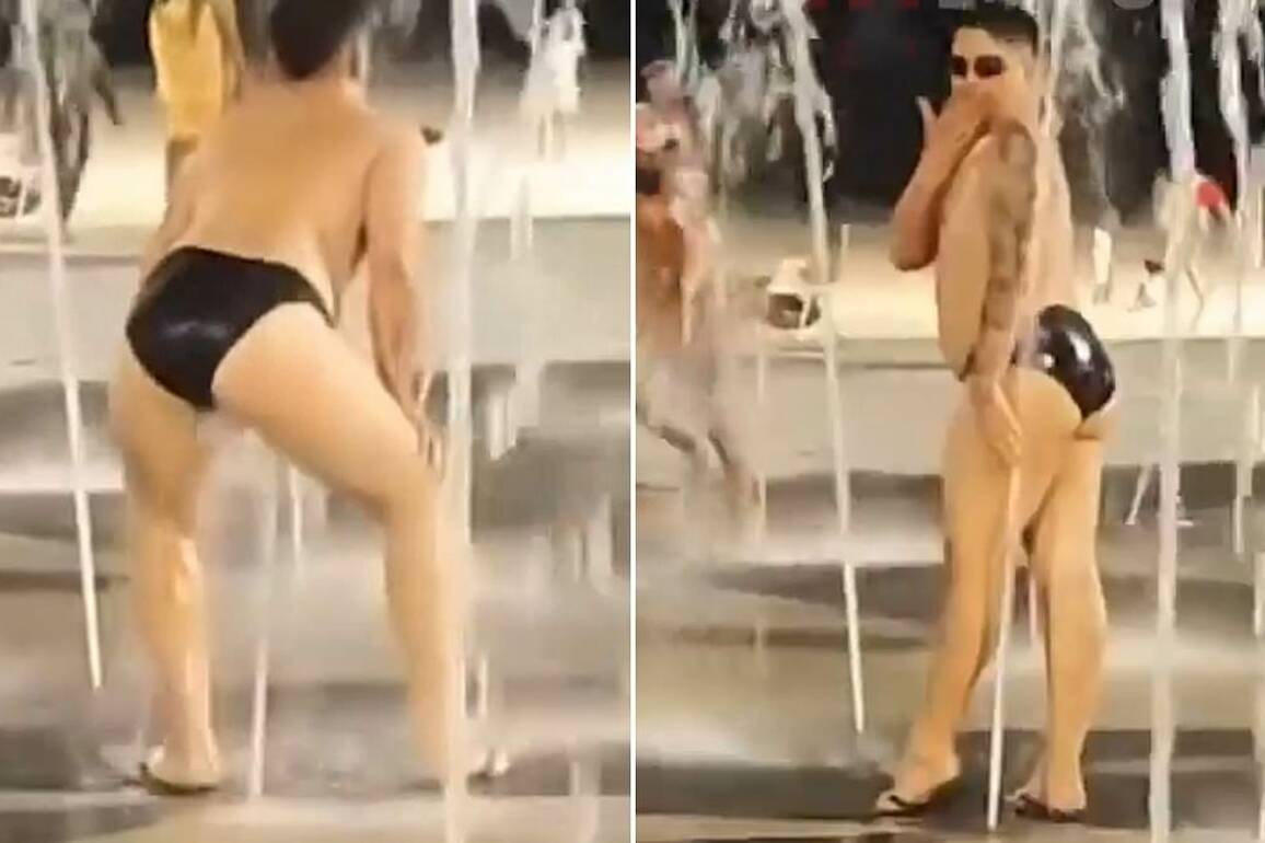 Outrage as adult man in Speedo is caught twerking in children's fountain