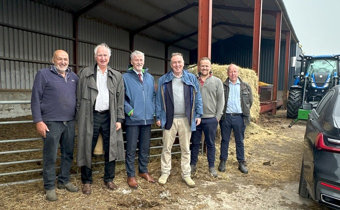 "Getting that budget from London to Cardiff is the first crucial step in this process." Farming Minister Daniel Zeichner (second from left) at a farm in Wales alongside Welsh Rural Affairs Secretary Huw Irranca-Davies (third from left) and FUW president Ian Rickman (right) (FUW)