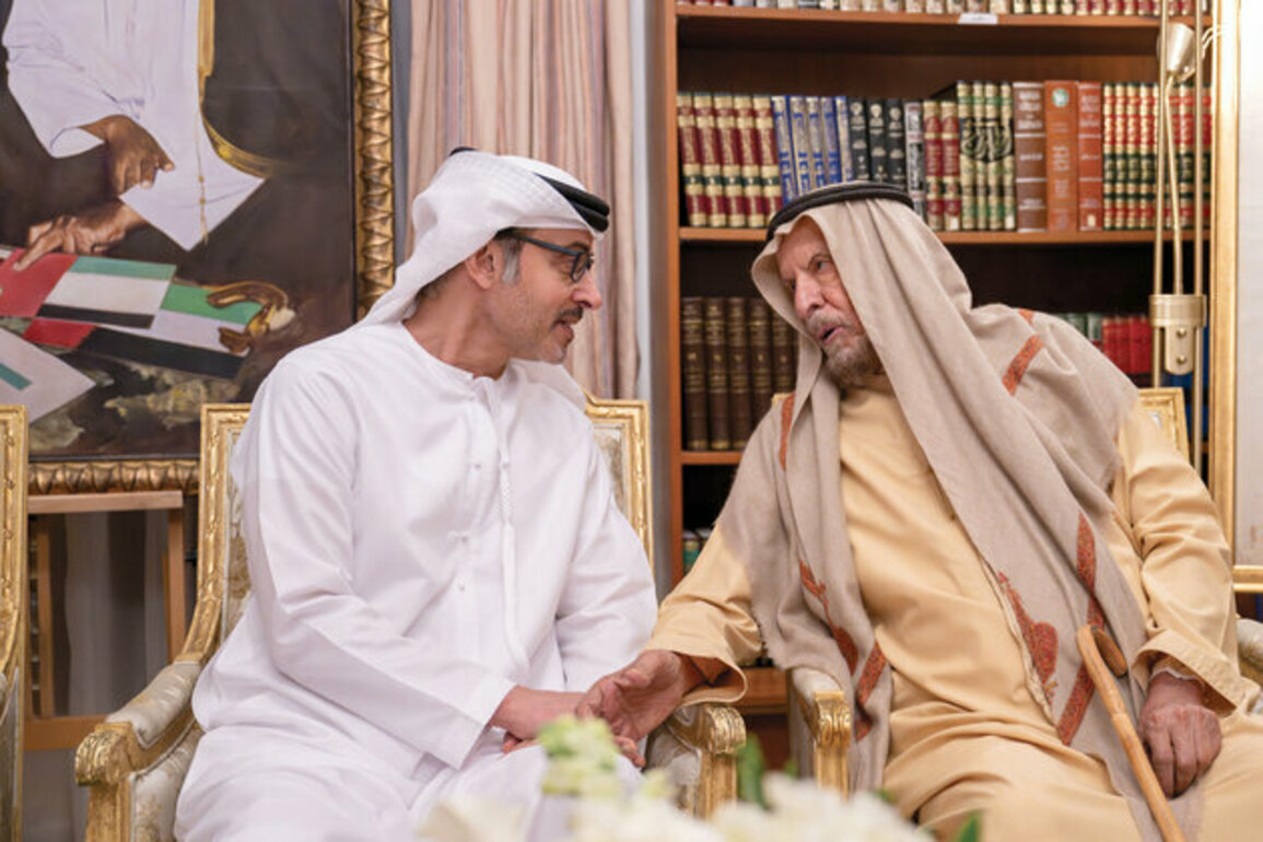 Hazza bin Zayed visits Ahmed Khalifa Al Suwaidi to exchange Ramadan greetings